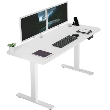 VIVO Electric Height Adjustable 60 x 24 inch Memory Stand Up Desk, White Solid One-Piece Table Top, White Frame, Standing Workstation with Preset Controller, 1B Series, DESK-KIT-1W6W