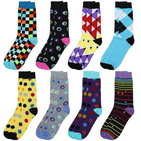 Falari 8 Pairs Men Fancy Colorful Funny Novelty Casual Dress Crew Socks