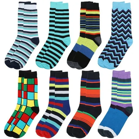 Falari 8 Pairs Men Fancy Colorful Funny Novelty Casual Dress Crew Socks