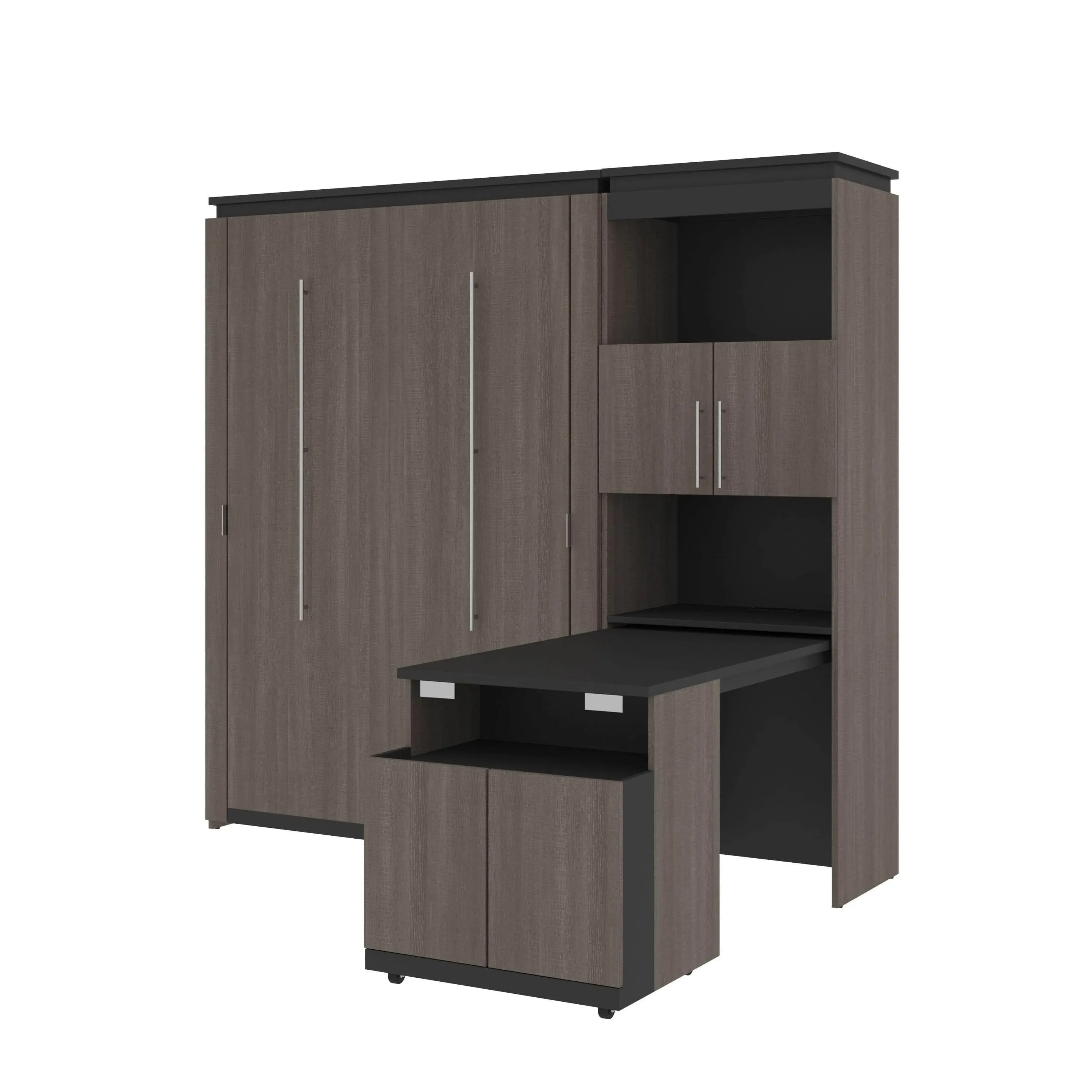 Bestar - Orion Full Murphy Bed and Shelving Unit with Fold-Out Desk (89W) in Bark Gray & Graphite - 116865-000047