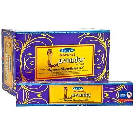 Satya Natural Lavender Incense Sticks/Agarbatti | 15 Grams x 12 Packs | Box of 180 Grams | Export Quality