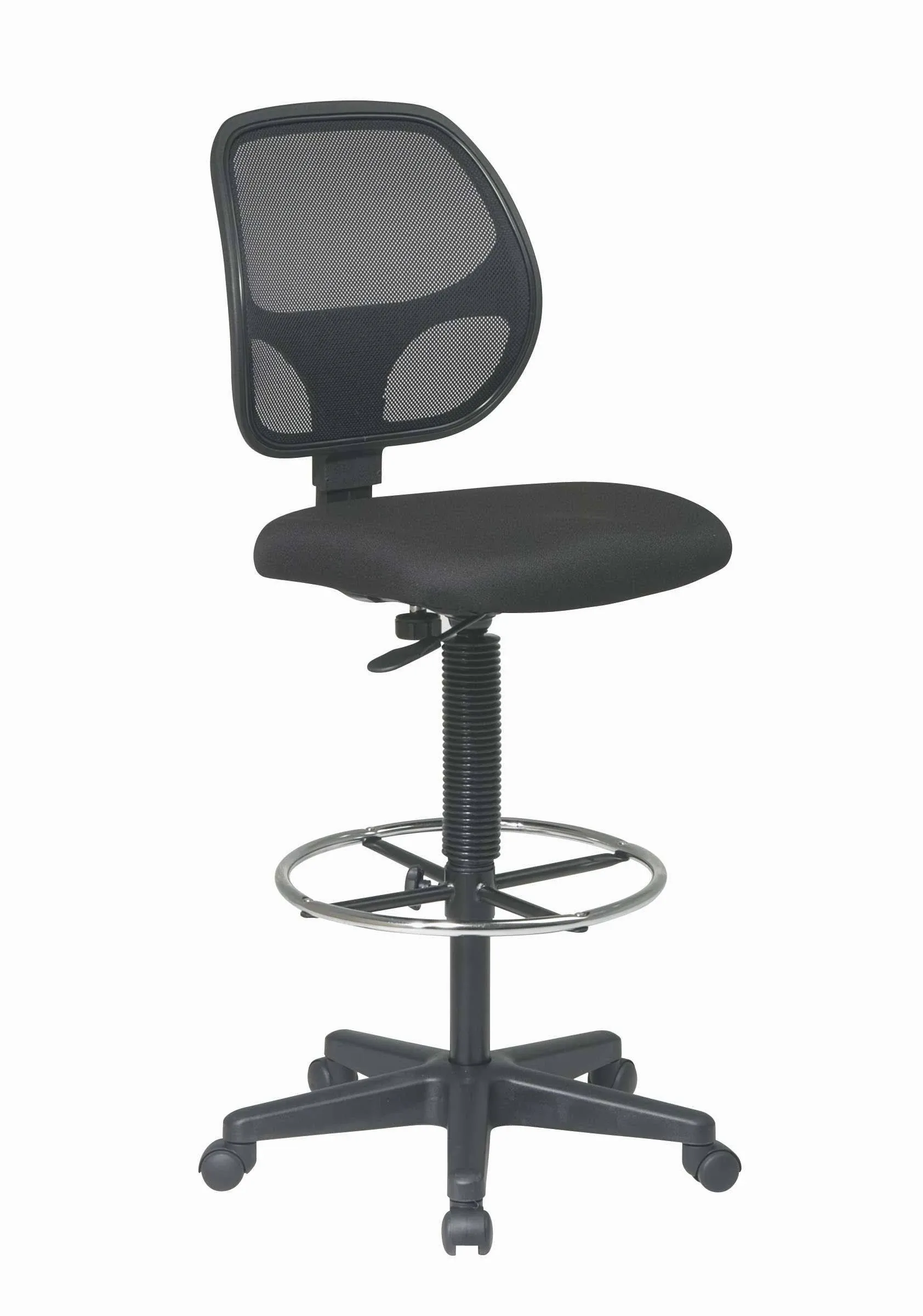 Office Star DC Series Deluxe Breathable Mesh Back Ergonomic Drafting Chair with Lumbar Support and Adjustable Footring, Black Vinyl