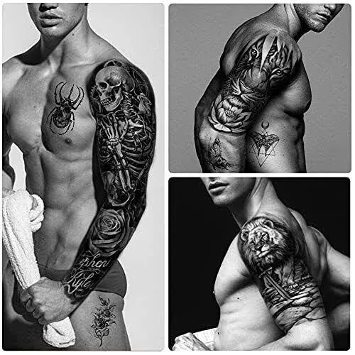 46 Sheets Full Arm Skull Temporary Tattoos For Men Half Arm Shoulder