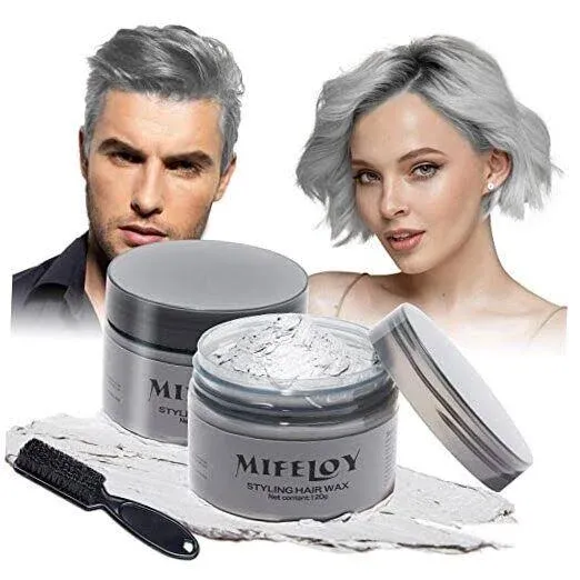 Temporary Silver Gray Hair Spray Color Wax with Dye Brush, Instant Gray,Silver