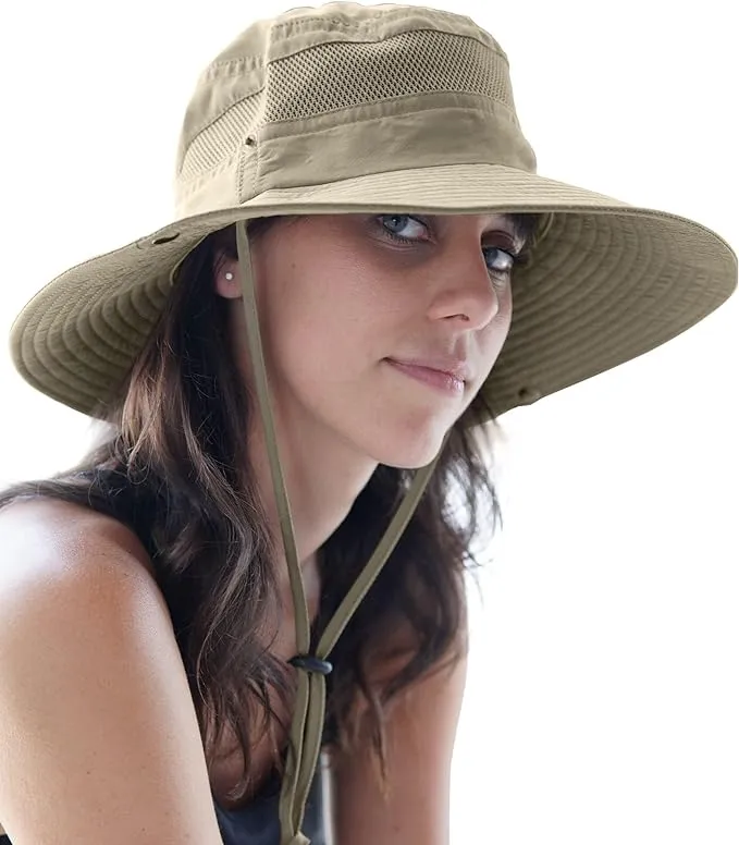 Geartop Wide Brim Sun Hat for Men and Women - Mens Fishing Hat with UV Protection for Hiking - Beach Hats for Women UPF 50+ Beige