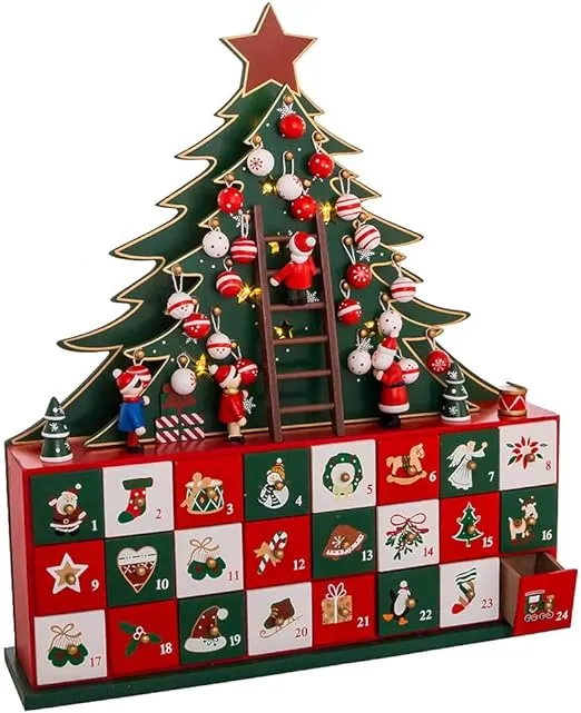 Battery Operated LED Christmas Tree Advent Calendar 13.5 Inch D4035