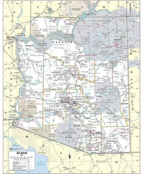 Cool Owl Maps Arizona State Wall Map Poster Rolled (Laminated 24"x30")