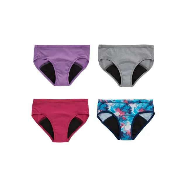 Hanes Comfort, Period. Girls' Hipster Underwear, Moderate Protection, 4-Pack Assorted 8