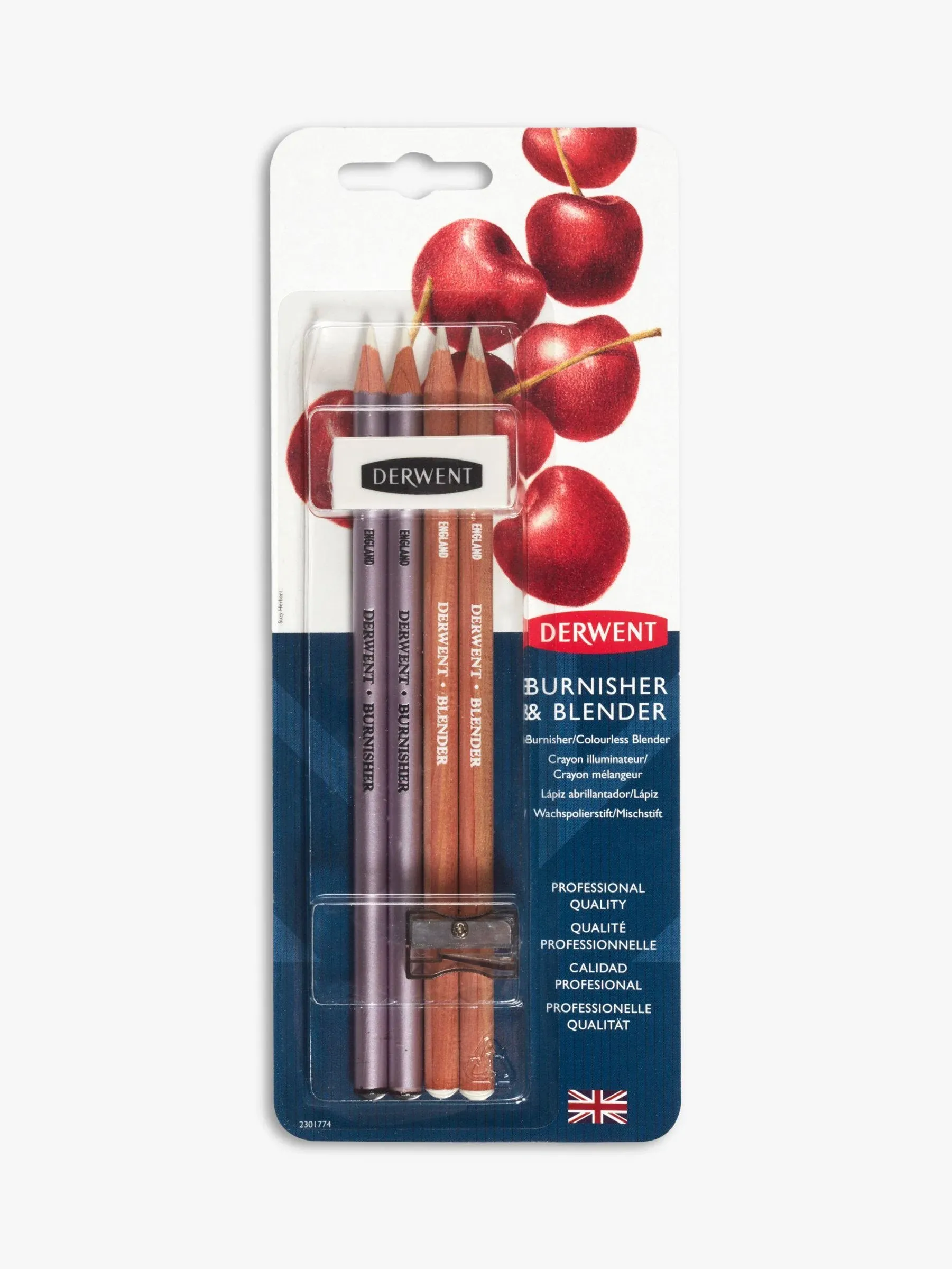 Derwent Blender & Burnisher Pencil Blister Pack, Set Of 4, Eraser & Sharpener Included, Professional Quality, 2301774