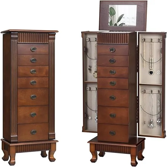 Free Standing Wooden Jewelry Armoire Cabinet Storage Chest