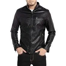 WULFUL Men's Stand Collar Leather Jacket Motorcycle Lightweight Faux Leather Outwear