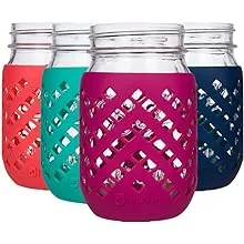 Silicone Mason Jar Sleeve - Fits 16oz (1 pint) REGULAR-Mouth Jars | Package of 4 (Multicolor)