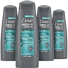 Dove Men+Care 2 in 1 Shampoo & Conditioner Eucalyptus & Birch 4 Count For Healthy-Looking Hair Naturally Derived Plant Based Cleansers 12 oz