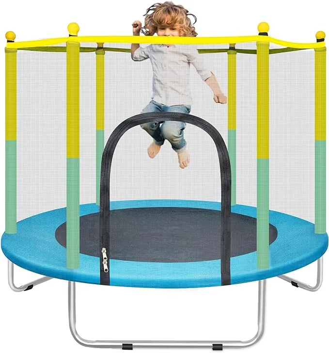 55" Small Trampoline for Kids with Net, 4.6FT Indoor Outdoor Toddler Trampoline with Safety Enclosure, Baby Round Jumping Mat, Recreational Trampolines Birthday Gifts for Children Boy Girl