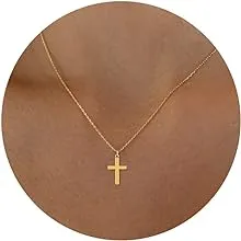 Tewiky Gold Necklace for Women, Dainty Cross Necklaces Simple Plated Y2k Cute Pendant Handmade Women Trendy Jewelry Gifts