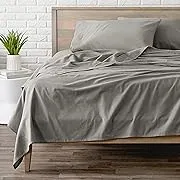 Bare Home Flannel Sheet Set 100% Cotton, Velvety Soft Heavyweight - Double Brushed Flannel - Deep Pocket (California King, Light Grey)