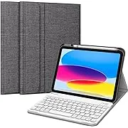 Fintie Keyboard Case for iPad 10th Generation 10.9 Inch Tablet (2022 Release) with Pencil Holder - Soft TPU Back Cover with Magnetically Detachable Bluetooth Keyboard, Starlight