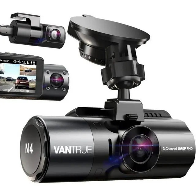 Vantrue N4 3 Channel 4K Dash Cam, 4K+1080P Front and Rear, 1440P+1440P Front and Inside, 1440P+1440P+1080P Three Way Triple Car Camera, IR Night Vision, 24hr Parking Mode, Capacitor, Support 256GB Max