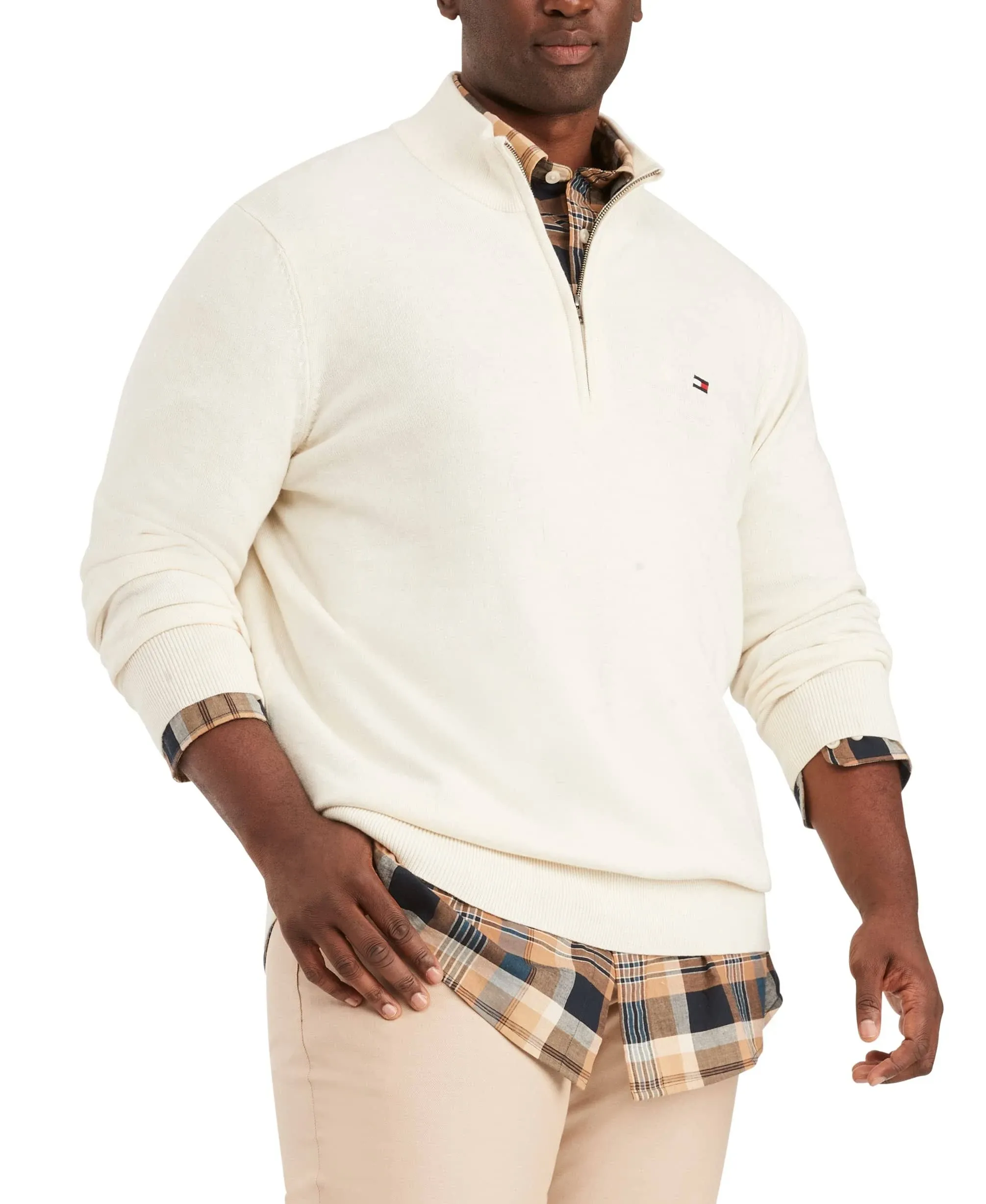 Tommy Hilfiger Men's Solid Logo Quarter-Zip Sweater