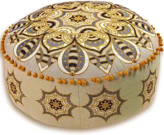 Mandala Life ART Moroccan Pouf Ottoman Cover -24x8 inches - Bohemian Décor Pouffe - Yoga Floor Pillow - Footstool Boho Room Accent Furniture