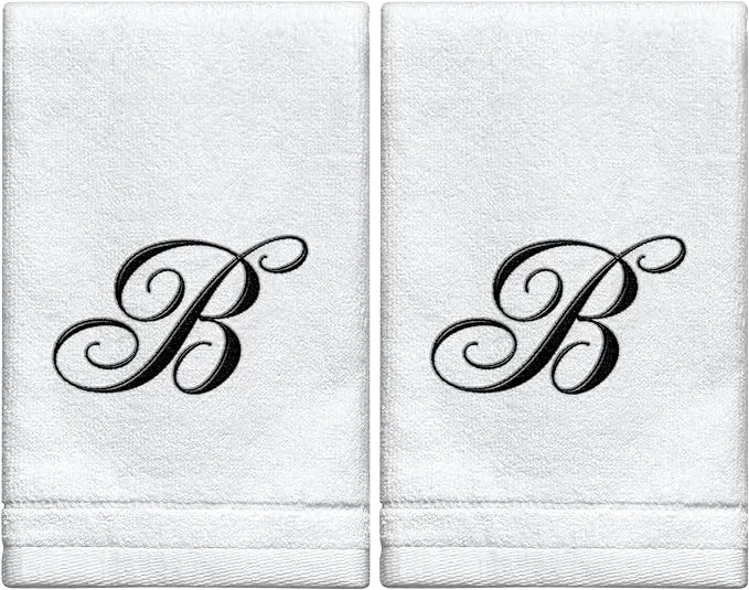 Creative Scents White Monogrammed Initial Fingertip Towels with Black 