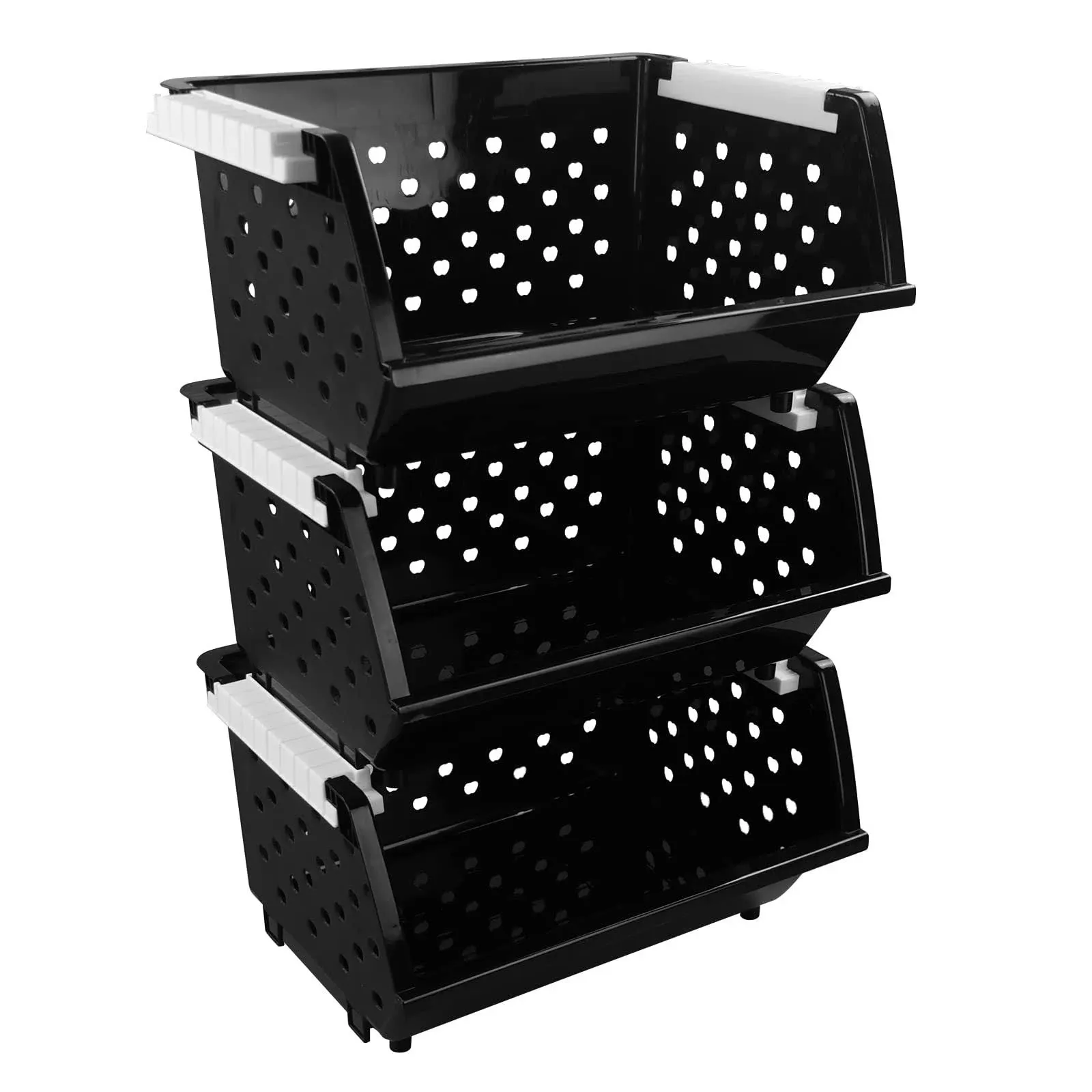 Qskely 3-Pack Plastic Stackable Organizer Basket, Stacking Storage Basket, BlackQskely 3-Pack Plastic Stackable Organizer Basket,…