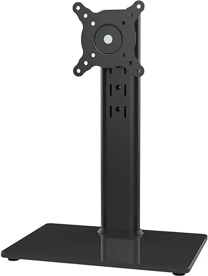 Single LCD Computer Monitor Free-Standing Desk Stand Mount Riser for 13 inch to 32 inch screen with Swivel, Height Adjustable, Rotation, Vesa Base Stand Holds One (1) Screen up to 77Lbs(HT05B-001))