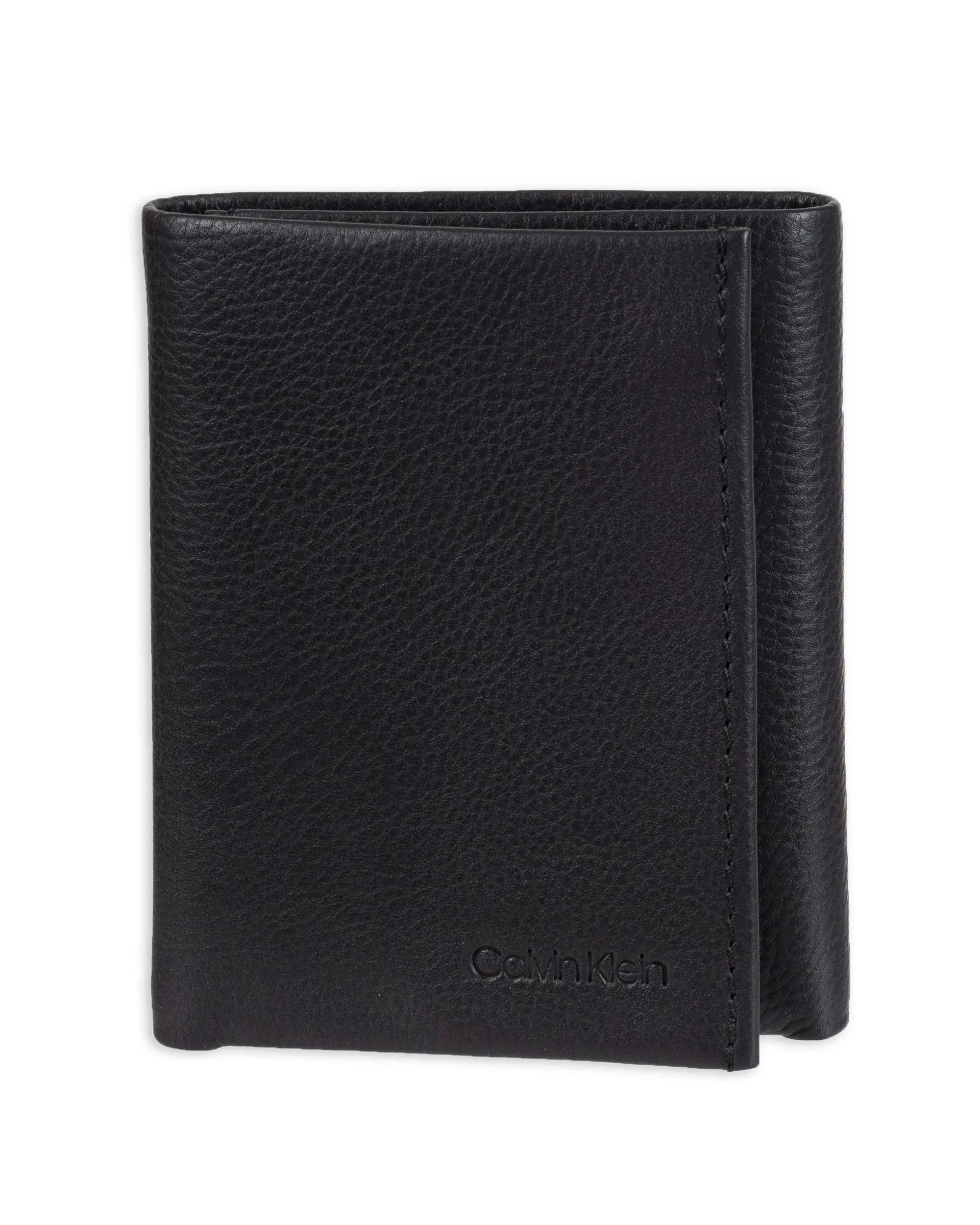 Calvin Klein Men's Leather Trifold Wallet with Monogram Lining - Black