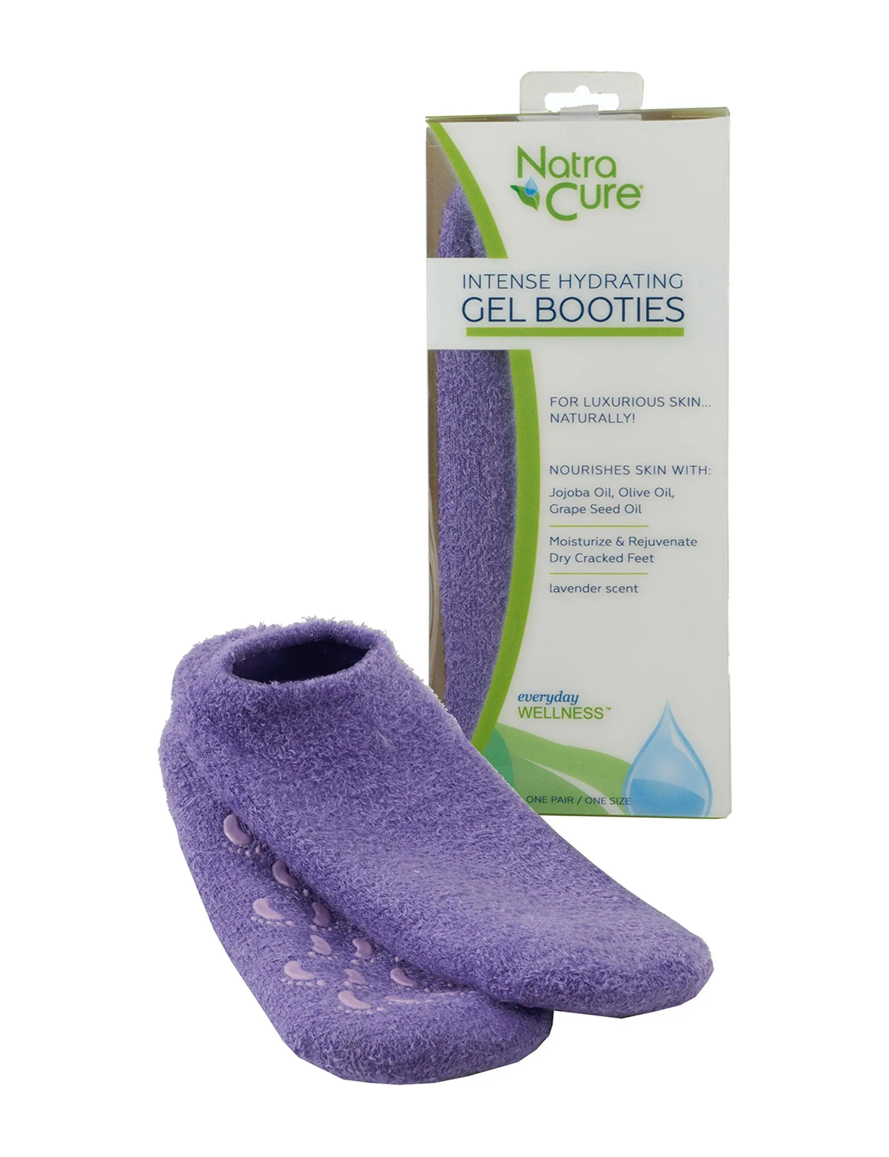 NatraCure Moisturizing Gel Socks - (Helps Dry Feet, Cracked Heels, Dry Heels, Rough Calluses, Cuticles, Dead Skin, Use with Your Favorite Lotions, Creams or Spa Pedicure) - Color: Lavender