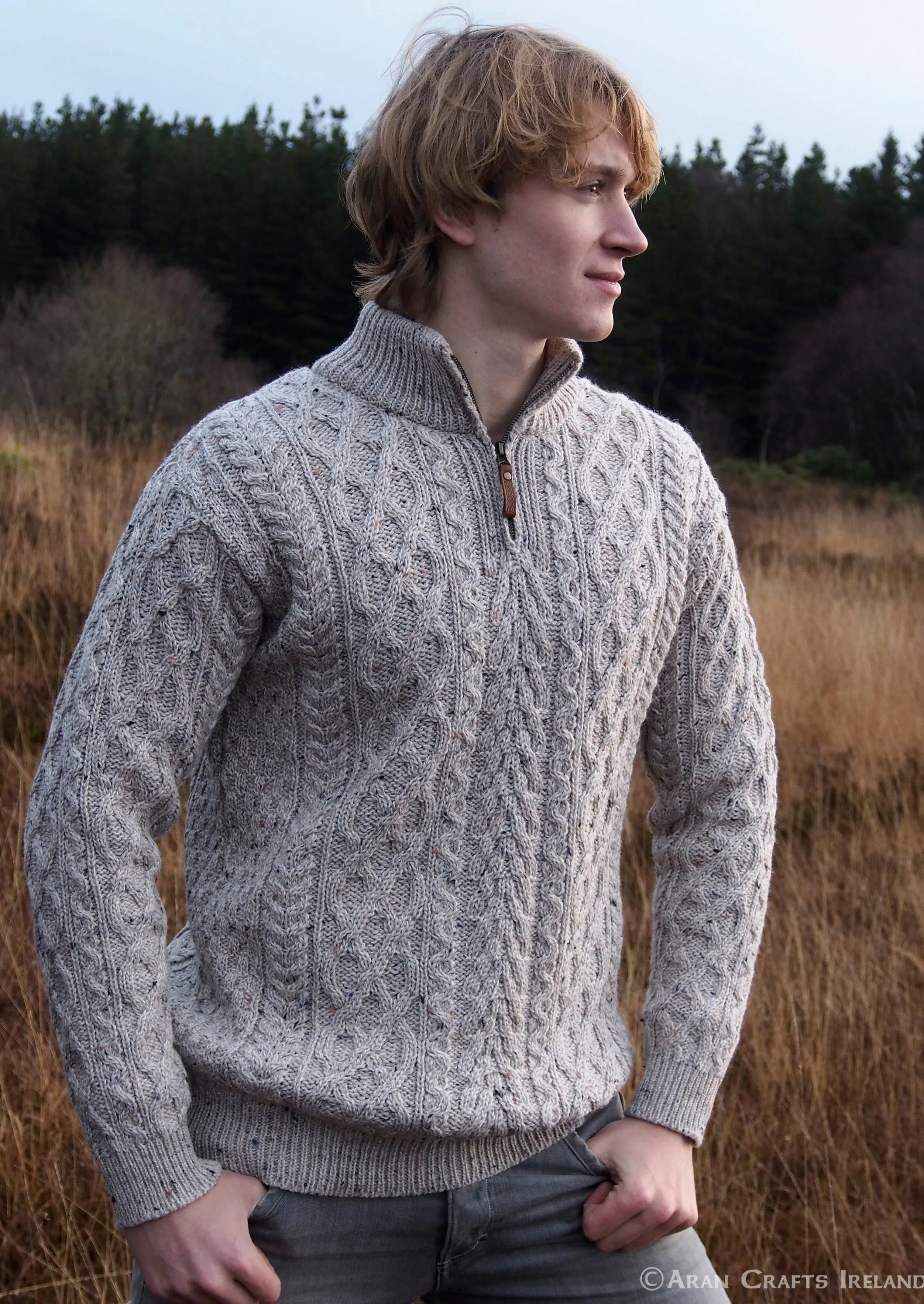 Aran Crafts Men's Half Zip Sweater