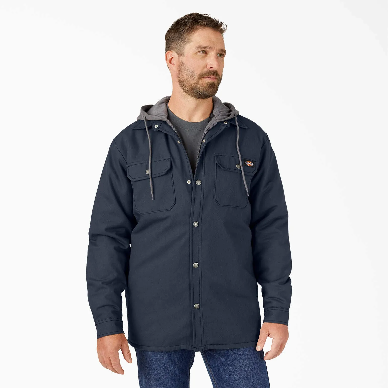 Dickies Men's Fleece Hooded Duck Shirt Jacket with Hydroshield - Black