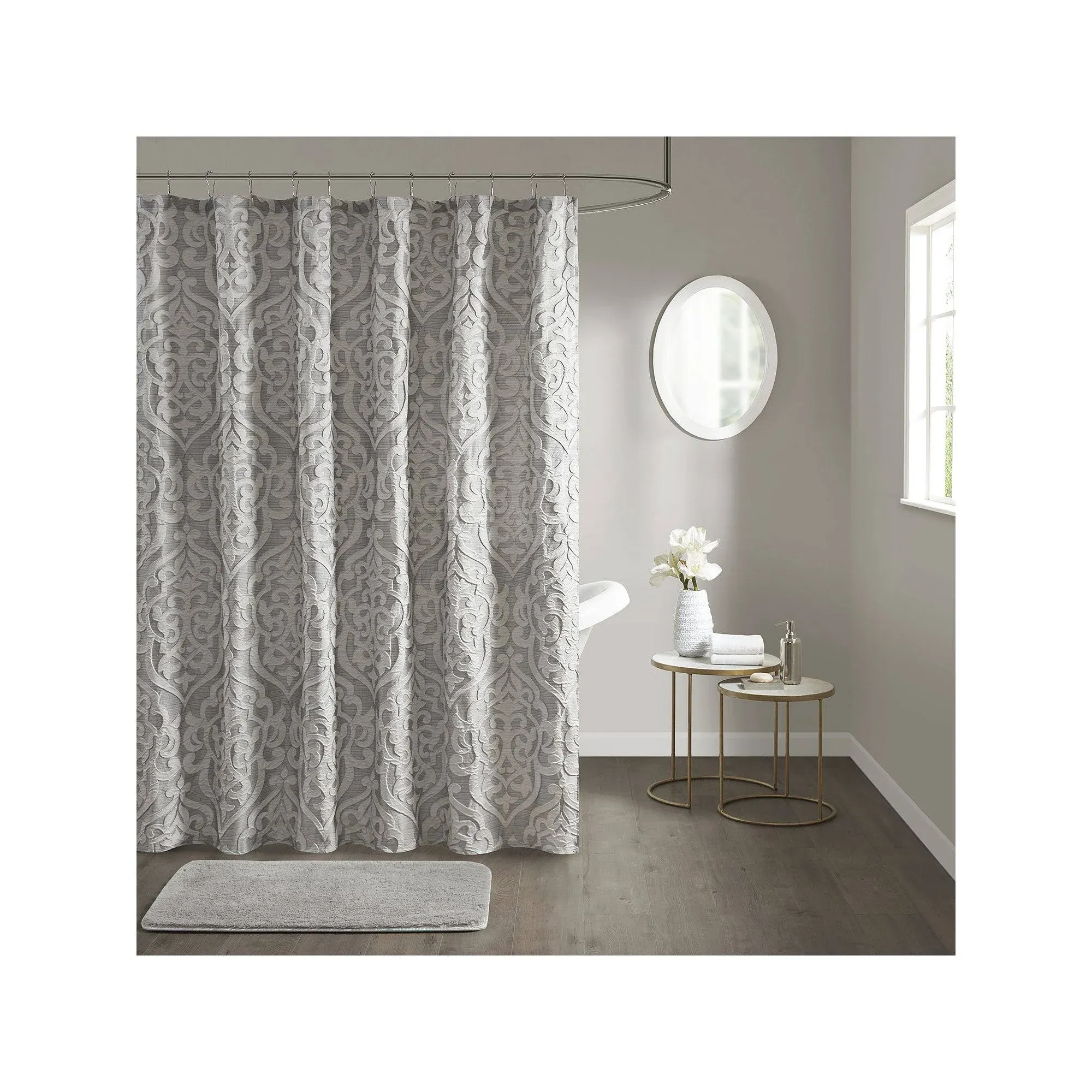 Odette Jacquard Shower Curtain - Navy - Madison Park