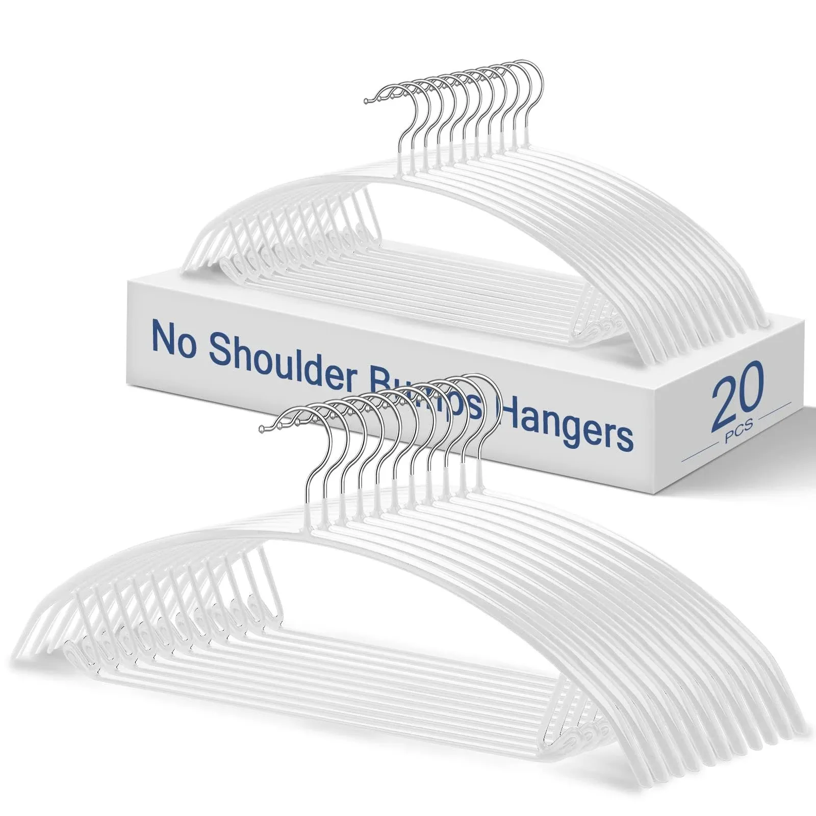 Standard Hangers-No Bump Hangers Rubber Coated Contour Metal Hanger, Coat Jacket Hangers,Suit Hanger,T-Shirt Hanger-White Hangers 20 Pack