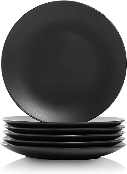 10 Strawberry Street Wazee Matte 8.25" Coupe Salad Plate, Set of 6, Black