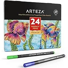 Arteza Inkonic Fineliner Pens, Set of 24, Fine Tip Markers with Color Numbers, Extra Fine Point Pens for Precise Detailing, Art Pens for Drawing and Journaling, Essential Art Supplies