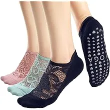 BIVOLU Non Slip Yoga Socks for Women Breathable Lace Floral Mesh for Pilates,Barre,Workout,Dance Anti-Skid Socks 3 Pack