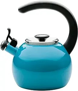 Circulon Enamel On Steel 2-Qt. Whistling Teakettle with Flip-Up Spout - Turquoise