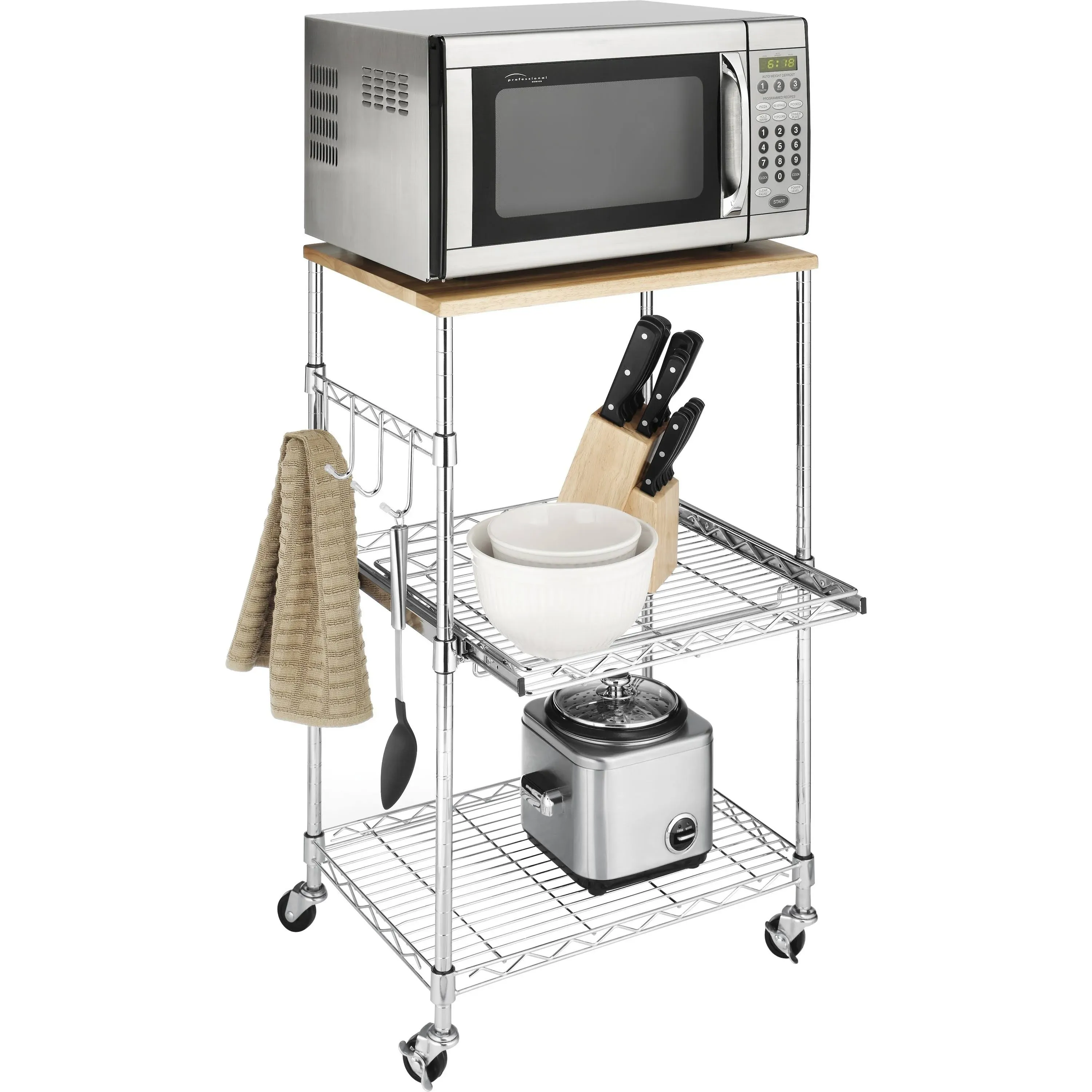 Whitmor Kitchen Storage Microwave Cart - Chrome - 16  Length x 22.5 Width x 34  Height inches