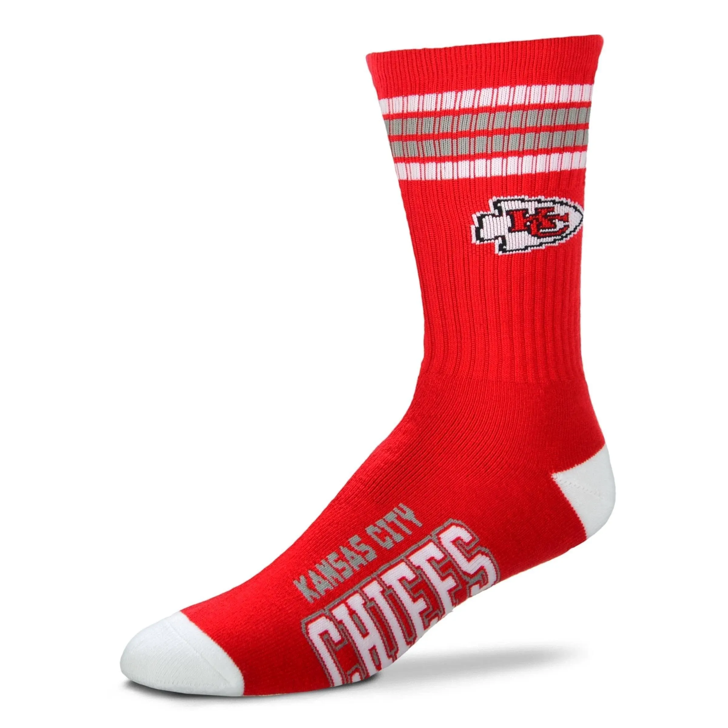 Kansas City Chiefs NFL 4-Stripe Deuce Crew Socks Large 10-13 FREE SHIP!