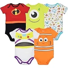 Disney Mickey Mouse Lion King Winnie the Pooh Pixar Toy Story Finding Nemo Baby 5 Pack Bodysuits Newborn to Infant