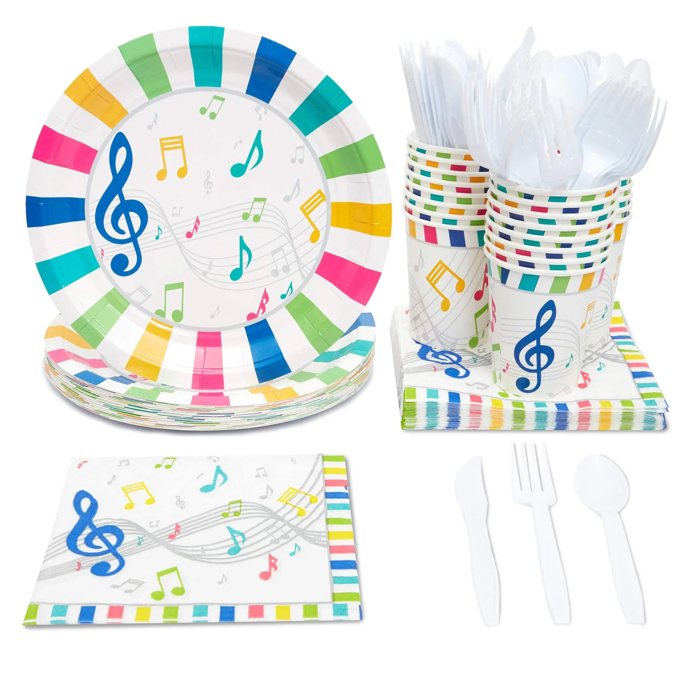 Juvale Music Party Supplies Paper Plates, Napkins, Cups, and Plastic Cutlery (Serves