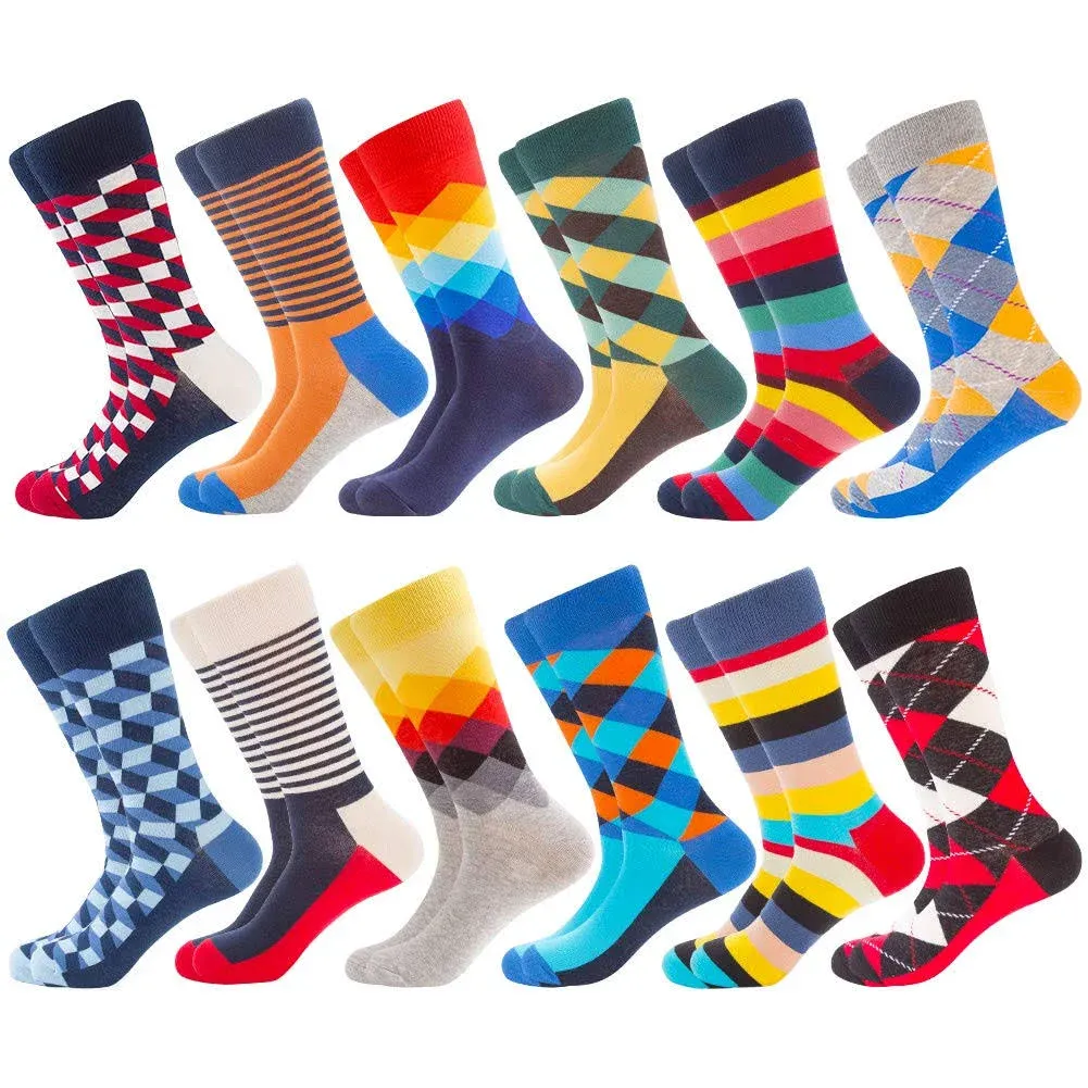 Men&#039;s Fun Dress Socks Patterned Crew Colorful Funky Fancy Novelty Funny Casual S