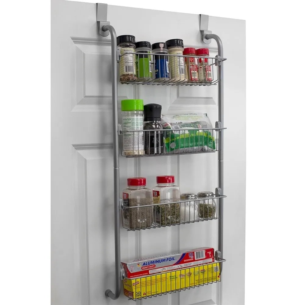 Heavy Duty 4 Tier Over the Door Metal Pantry Organizer, Grey