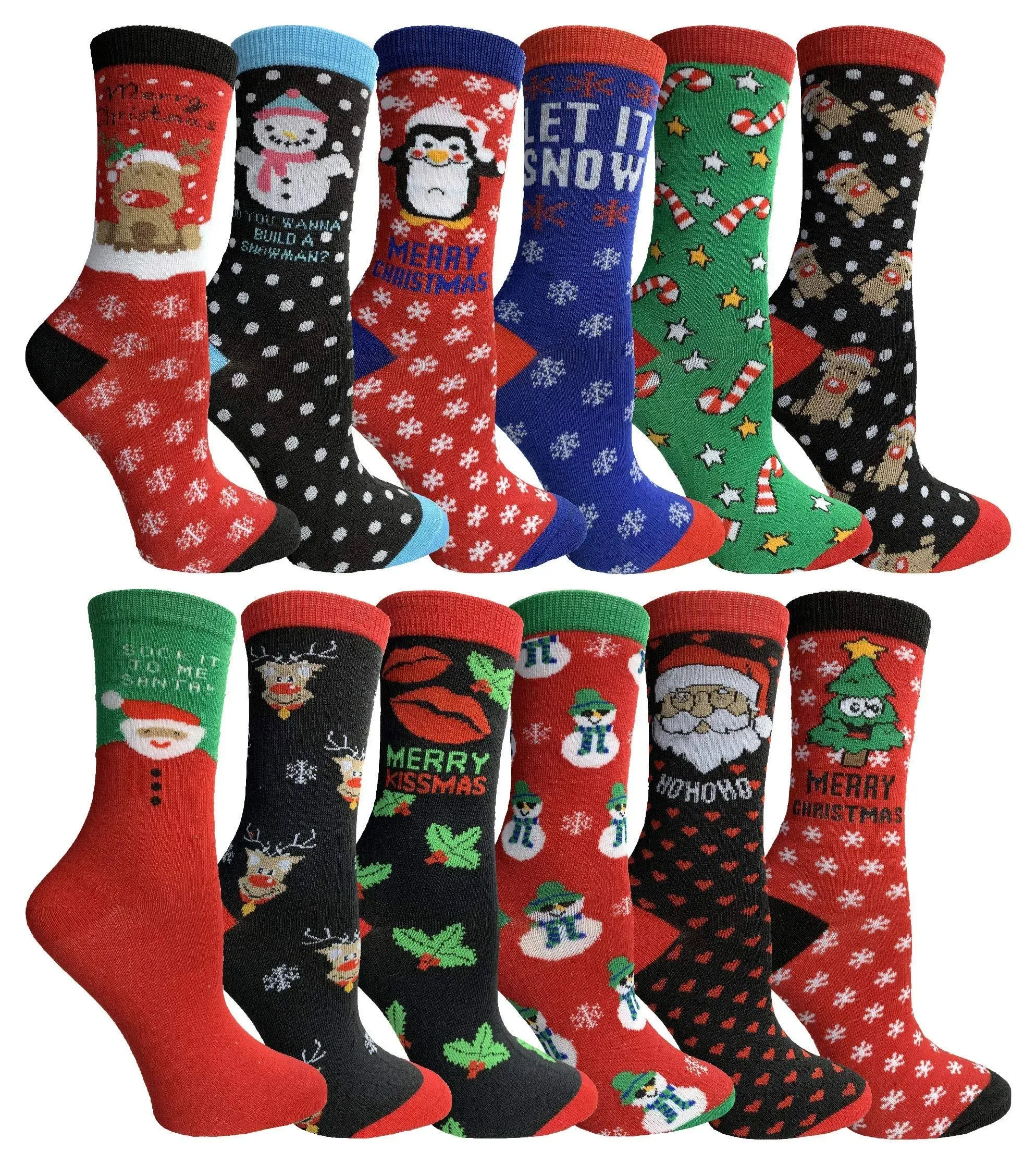 Excell Women's Christmas Printed Holiday Socks (12 Pack)