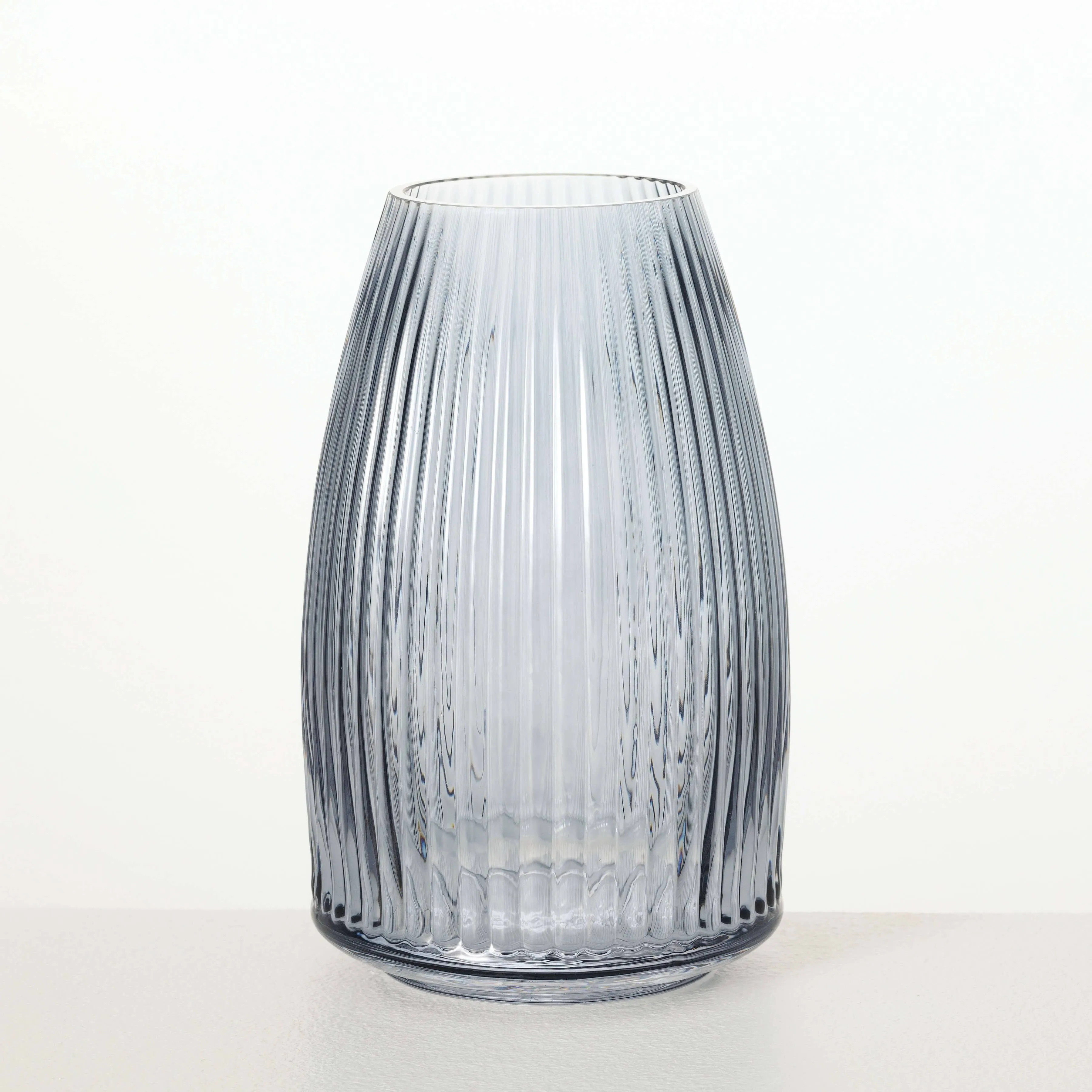 Sullivans 8" Ribbed Gray Glass Vase