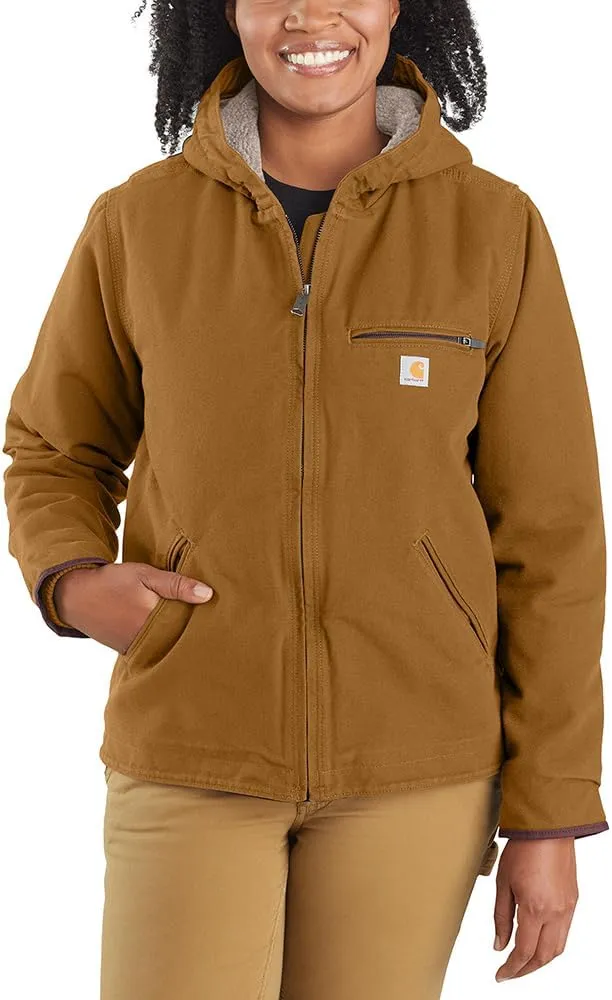 Carhartt Chaqueta con forro Sherpa de pato lavado de ajuste holgado para mujer