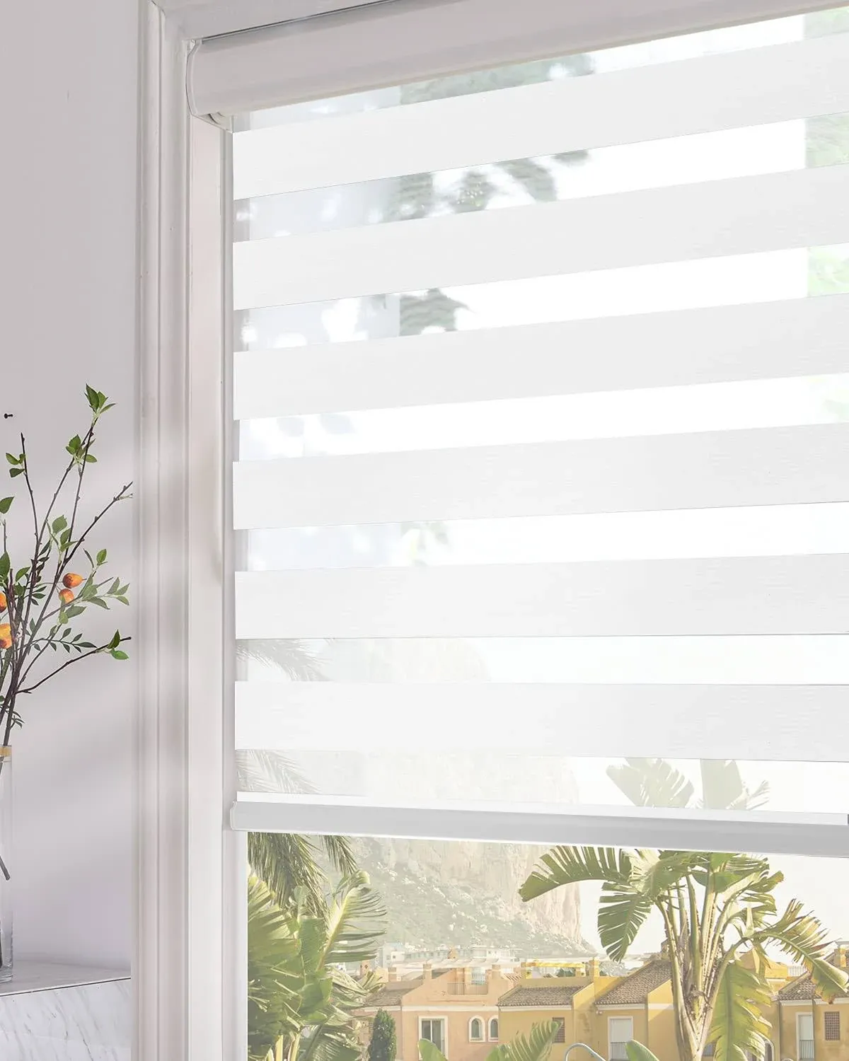 Persilux Cordless Zebra Blinds for Windows (24" W x 72" H, White) with Upgraded Cassette Free-Stop Light Filtering Dual Layers Sheer Roller Shades Thermal Insulated Blinds for Office & Living Room