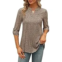 Zattcas Womens Floral Printed Tunic Shirts 3/4 Roll Sleeve Notch Neck Tunic Top