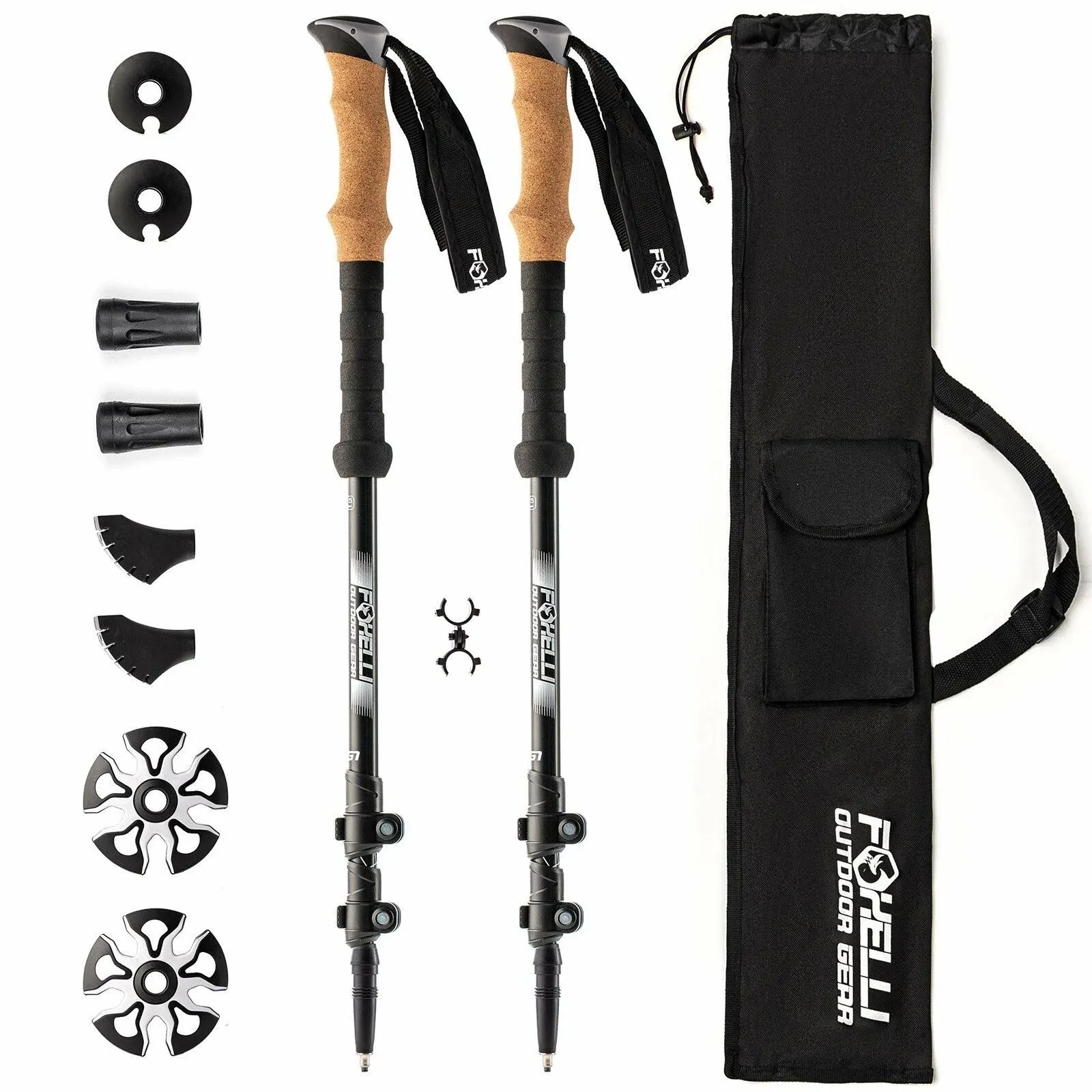 Foxelli Trekking Poles – Lightweight Collapsible Trekking Poles for Hiking Men & Women, Perfect Balance & Support for Seniors