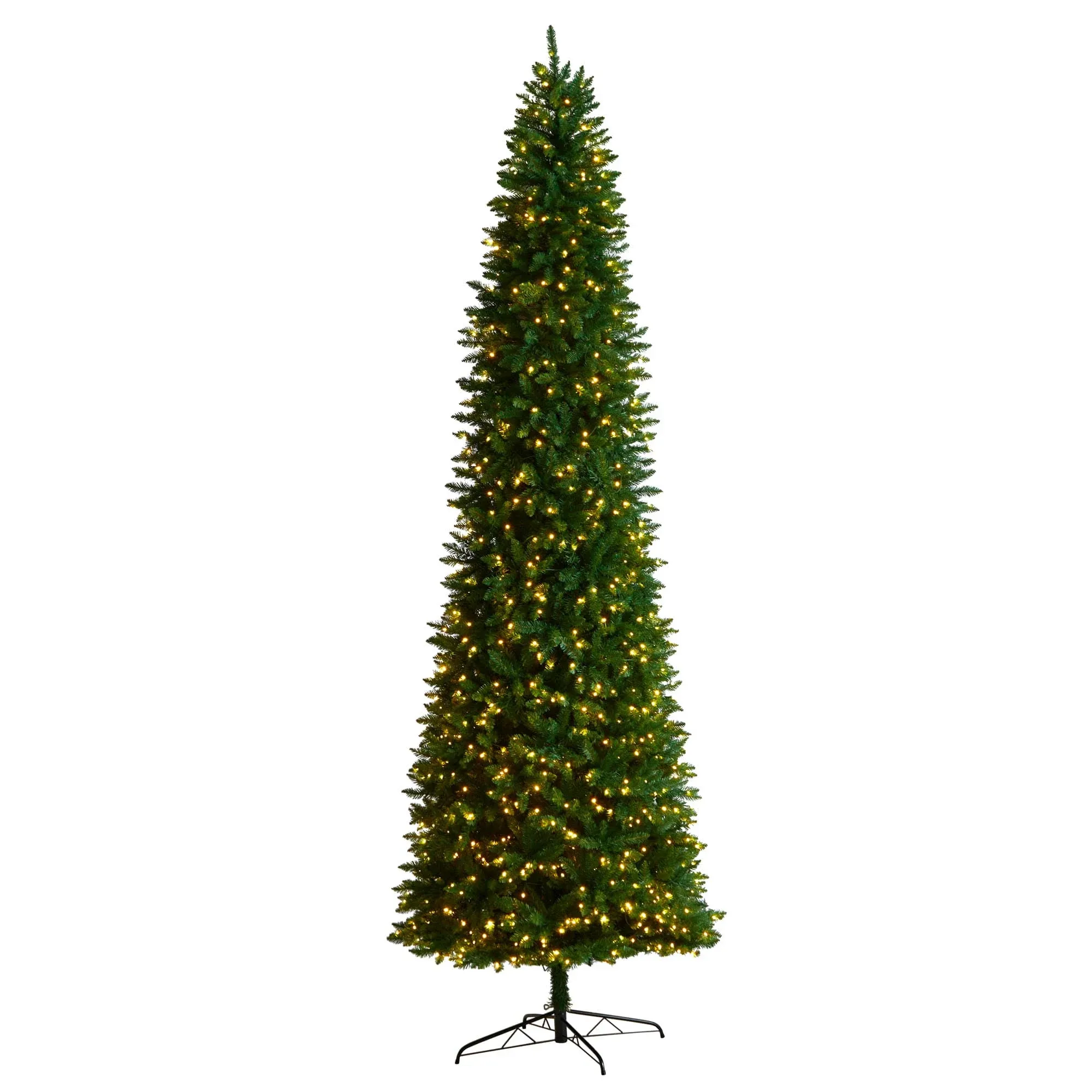 Nearly Natural 12 ft. Green Pre-Lit LED Slim Mountain Pine Artificial Christmas Tree with 1100 Clear Lights